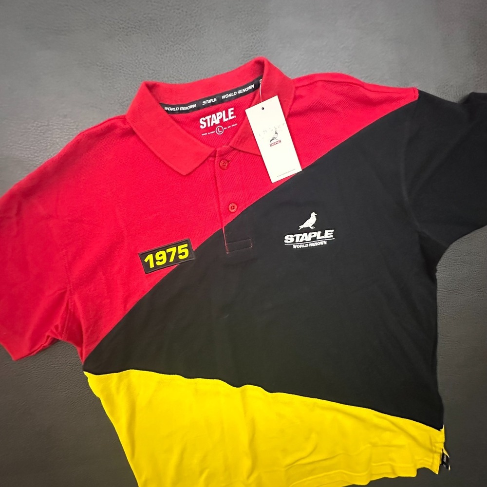 Staple Polo Shirt Mens Large Red Black Pigeon Multicolor Streetwear Hip Hop